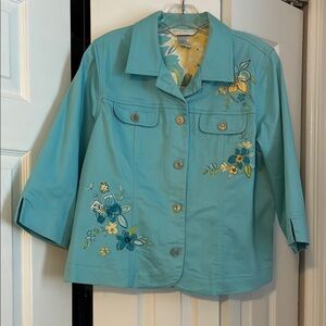 Vintage Napa Valley Light Blue Floral Embroidered Women's Jacket-PL